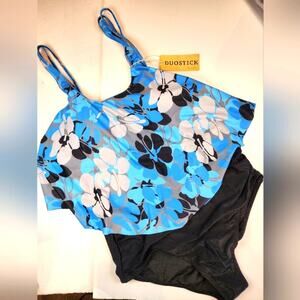 New Two Piece Blue‎ Swimsuit Tankini 073 Slimmimg Bathing Suit Size S